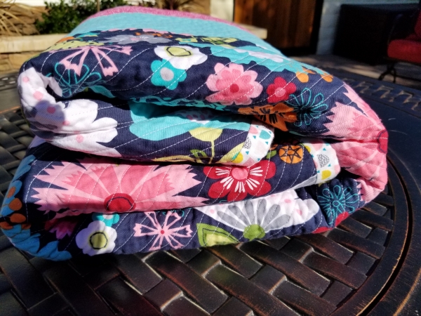 Bright Floral Print in Raspberry, Navy blue, and Teal Baby/Toddler Quilt