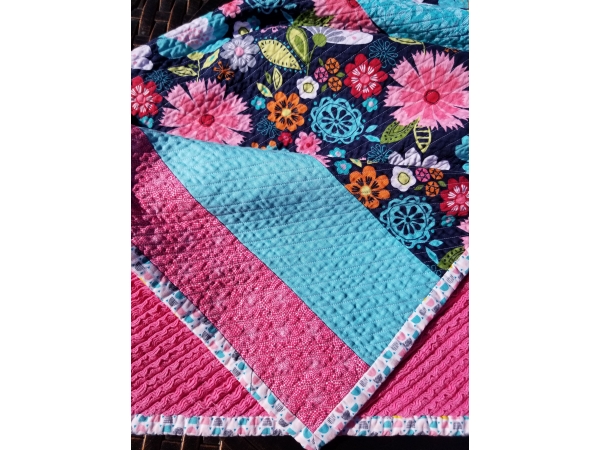 Bright Floral Print in Raspberry, Navy blue, and Teal Baby/Toddler Quilt