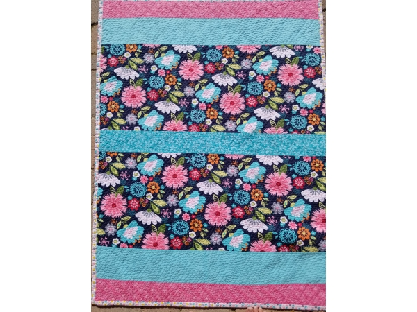 Bright Floral Print in Raspberry, Navy blue, and Teal Baby/Toddler Quilt