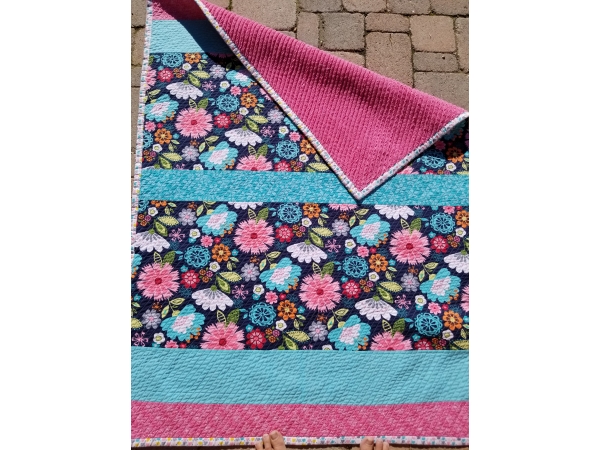 Bright Floral Print in Raspberry, Navy blue, and Teal Baby/Toddler Quilt