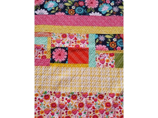 Bright Floral Print in Raspberry, Yellow, and Navy Blue Baby/Toddler Quilt