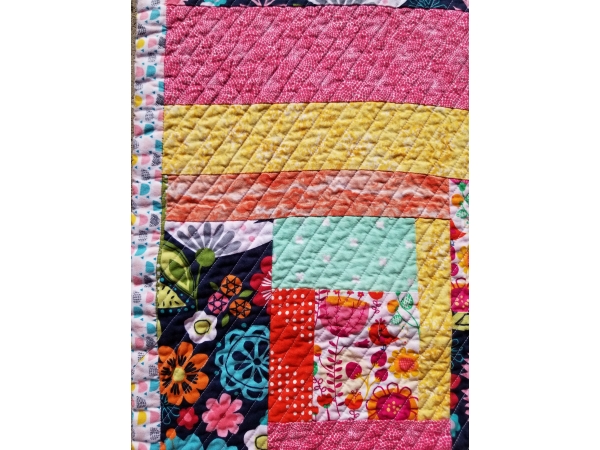 Bright Floral Print in Raspberry, Yellow, and Navy Blue Baby/Toddler Quilt