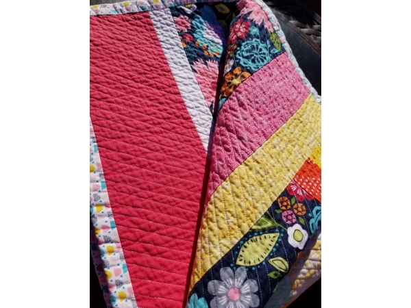 Bright Floral Print in Raspberry, Yellow, and Navy Blue Baby/Toddler Quilt