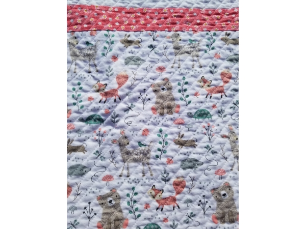 Woodland Forest Friends Baby Quilt in Coral and Grey