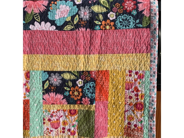 Bright Floral Print in Raspberry, Yellow, and Navy Blue Baby/Toddler Quilt