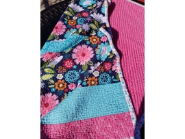 Bright Floral Print in Raspberry, Navy blue, and Teal Baby/Toddler Quilt