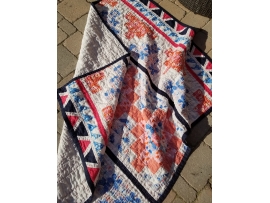 Rustic Mayan Mosaic Quilt in Shades of Coral, Pink, & Blue