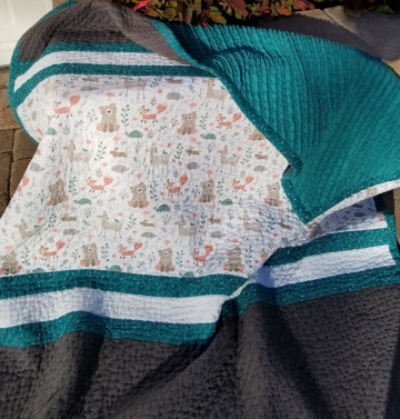 Woodland Forest Friends Baby Quilt in Teal and Grey Baby/Toddler Quilt Woodland Forest Friends Baby Quilt in Teal and Grey Baby/Toddler Quilt