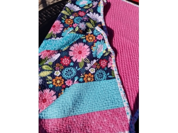 Bright Floral Print in Raspberry, Navy blue, and Teal Baby/Toddler Quilt