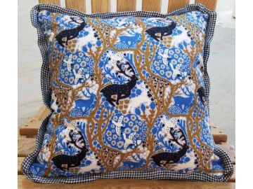Throw Pillow (16 X 16) with Accent Stitching, Flange Trim, and Quilted Linen Back